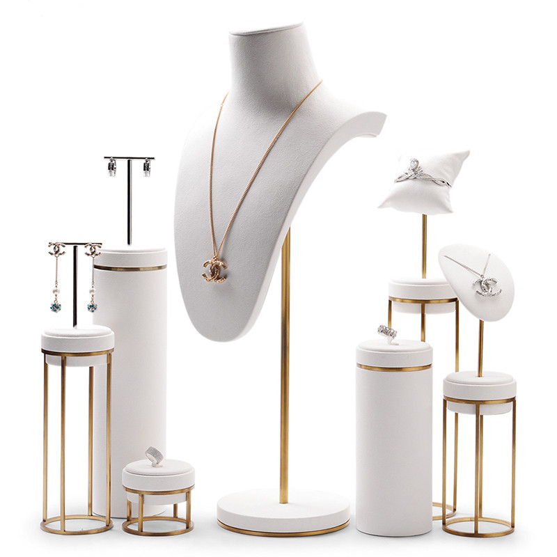 White Jewelry Display Bust with Metal