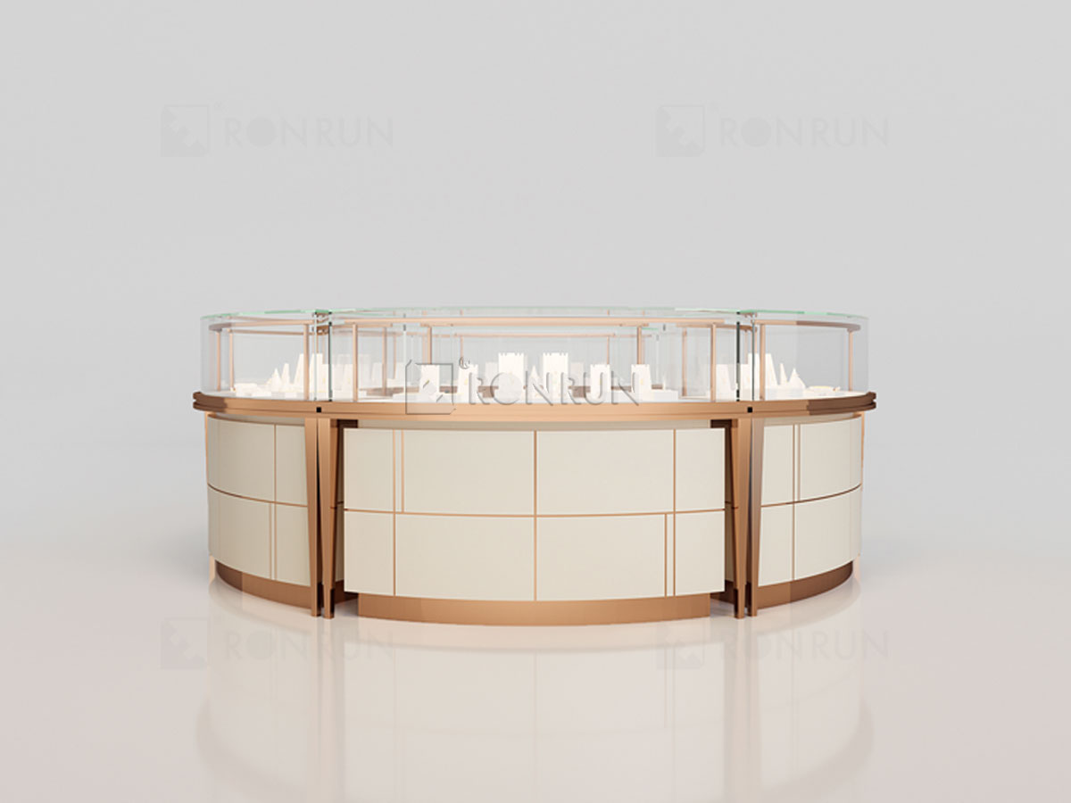 Curved Jewelry Display Case With Hidden LED Lights