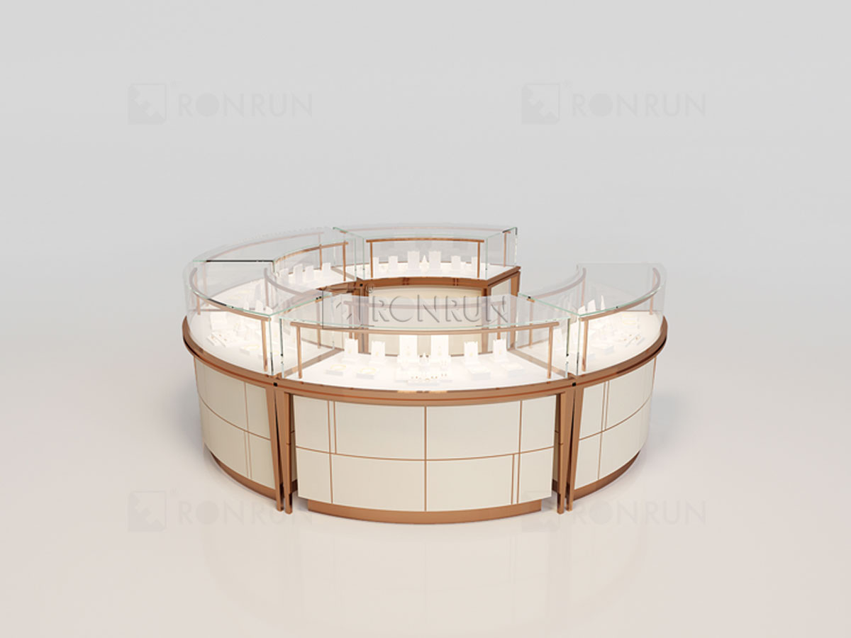 Curved Jewelry Display Case With Hidden LED Lights