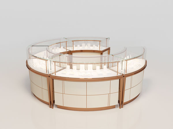 Curved Jewelry Display Case With Hidden LED Lights