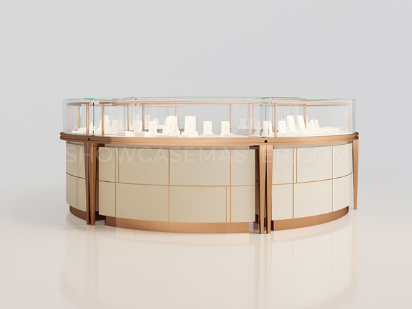 Curved Jewelry Display Case With Hidden LED Lights