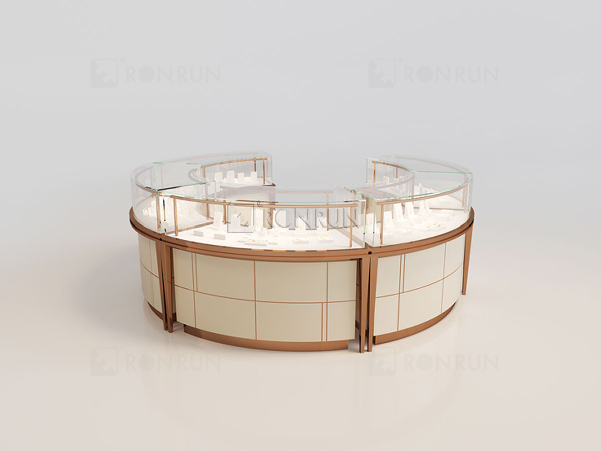 Curved Jewelry Display Case With Hidden LED Lights