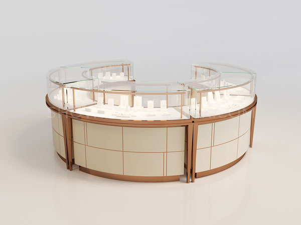 Curved Jewelry Display Case With Hidden LED Lights