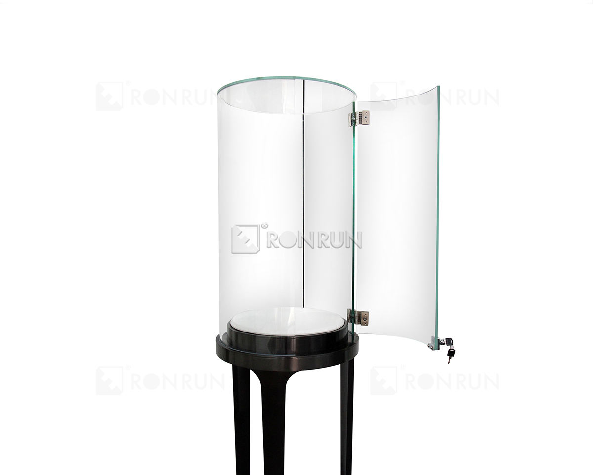 High End Cylindrical Glass Jewellery Display Showcase Cabinet