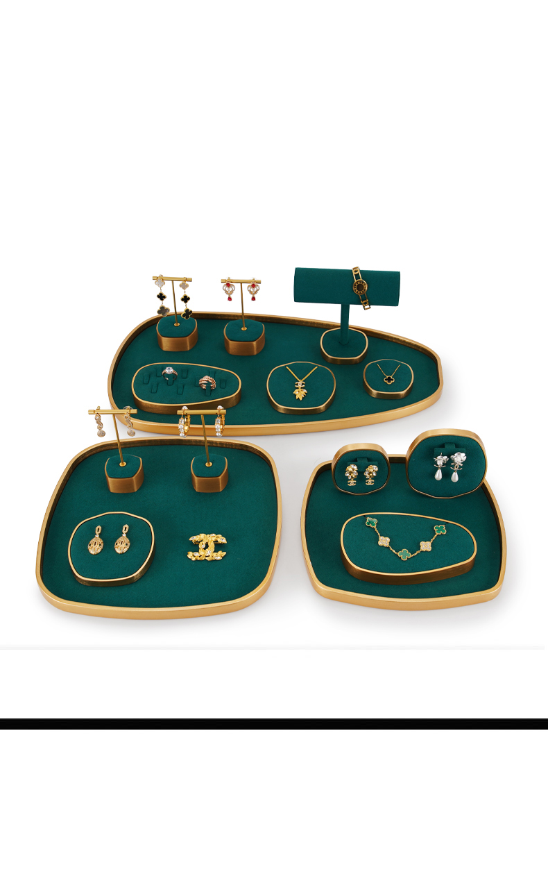 RONRUN Jewelry Display Stand Set Exhibitor With Metal Frame and Green Microfiber